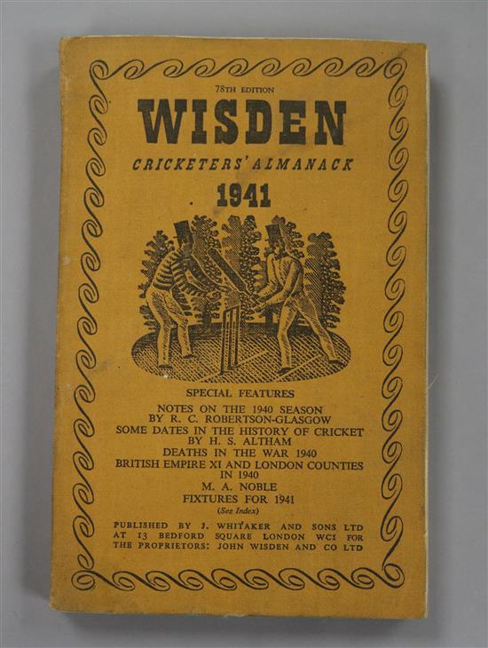 An unbroken run of Wisden Cricketers Almanack 1940-1959,  10 original hardback, 10 soft covers  (some wear to spines, etc.)